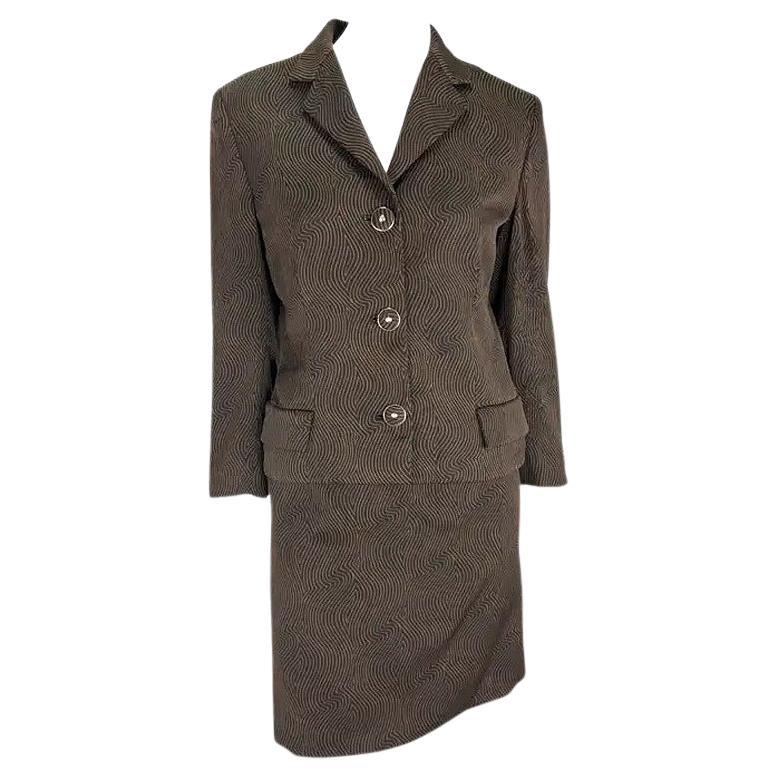 S/S 1996 Gianni Versace Schwarz-Brauner abstrakter Op-Art-Medusa-Gürtelrock-Anzug 40IT im Angebot