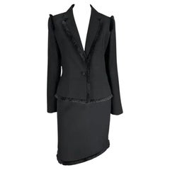 NWT F/W 1998 Christian Dior by John Galliano Black Fringe Skirt Suit FR40/8US