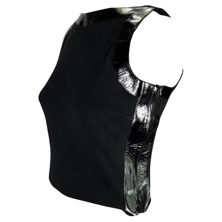 S/S 1999 Gucci by Tom Ford Black Patent Leather Accent Crop Top 42IT