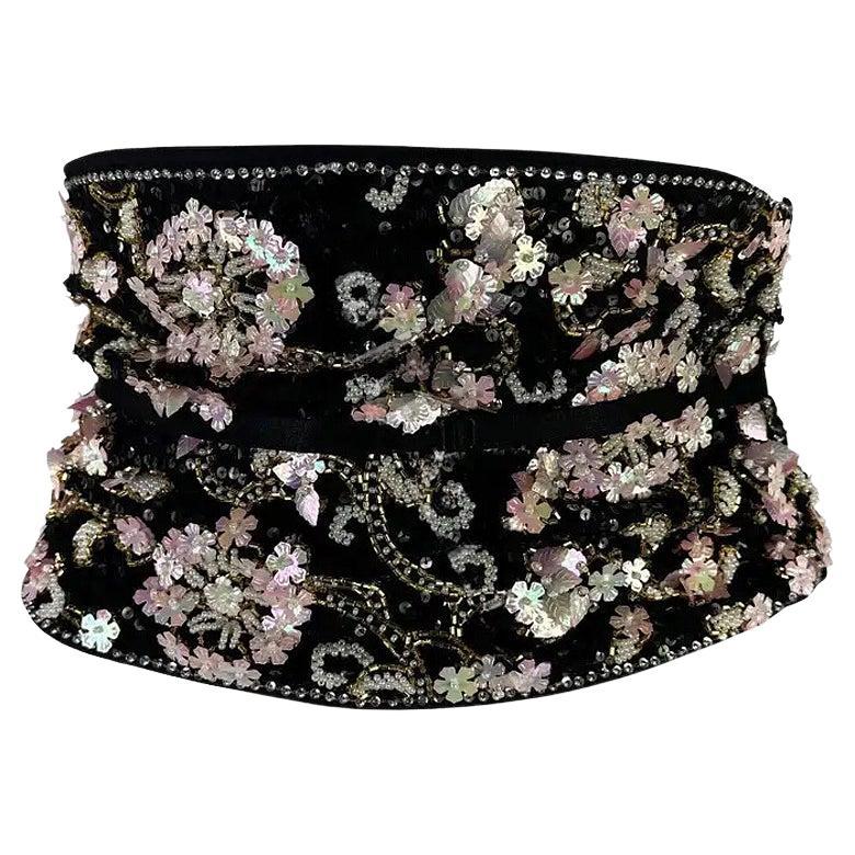 S/S 1999 Dolce & Gabbana – Korsett mit Blumenmuster und Perlenstickerei, mit Stäbchen und Obi-Bindegürtel, Taillenweite IT40, Stäbchen