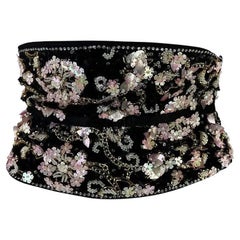 S/S 1999 Dolce & Gabbana Runway Floral Beaded Corset Boned Obi Wrap Waist Belt