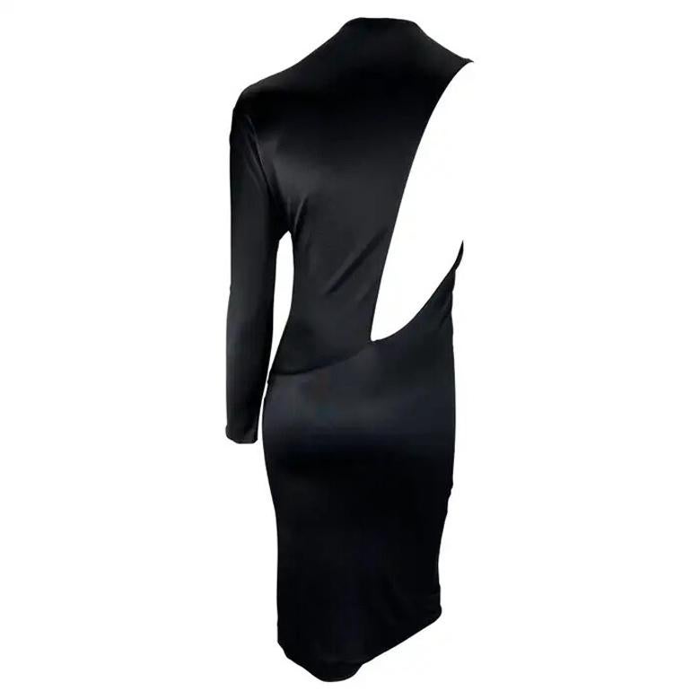 S/S 2000 Gucci by Tom Ford Robe stretch bodycon noire à une manche et découpes