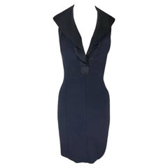 1990s Yves Saint Laurent Rive Gauche Navy Halterneck Sleeveless Mini Dress