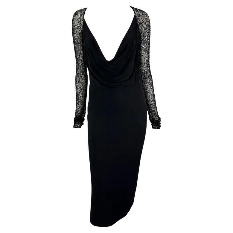 F/W 1997 Halston by Randolph Duke Runway Black Cowl Neck Beaded Dress 40