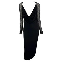 F/W 1997 Halston by Randolph Duke Runway Black Cowl Neck Beaded Dress