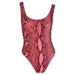 S/S 2000 Gucci by Tom Ford Pink Snakeskin Print One Piece Swimsuit Bodysuit