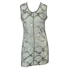 S/S 2003 Prada Aqua Green Silver Metallic Jacquard Weave Mod Mini Dress