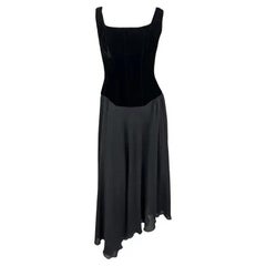 F/W 1993 Chanel by Karl Lagerfeld Runway Velvet Boned Corset Flare Silk Dress