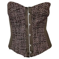 NWT F/W 2005 Roberto Cavalli Brown Tweed Strapless Corset Top