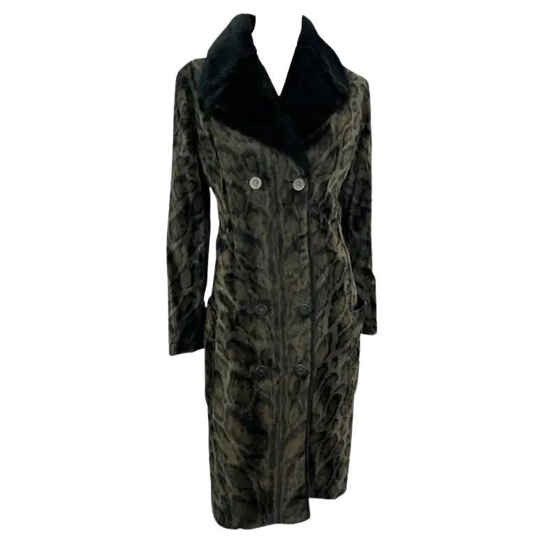 F/W 1996 Gianni Versace Black Leopard Faux Fur Sample Double Breasted Coat