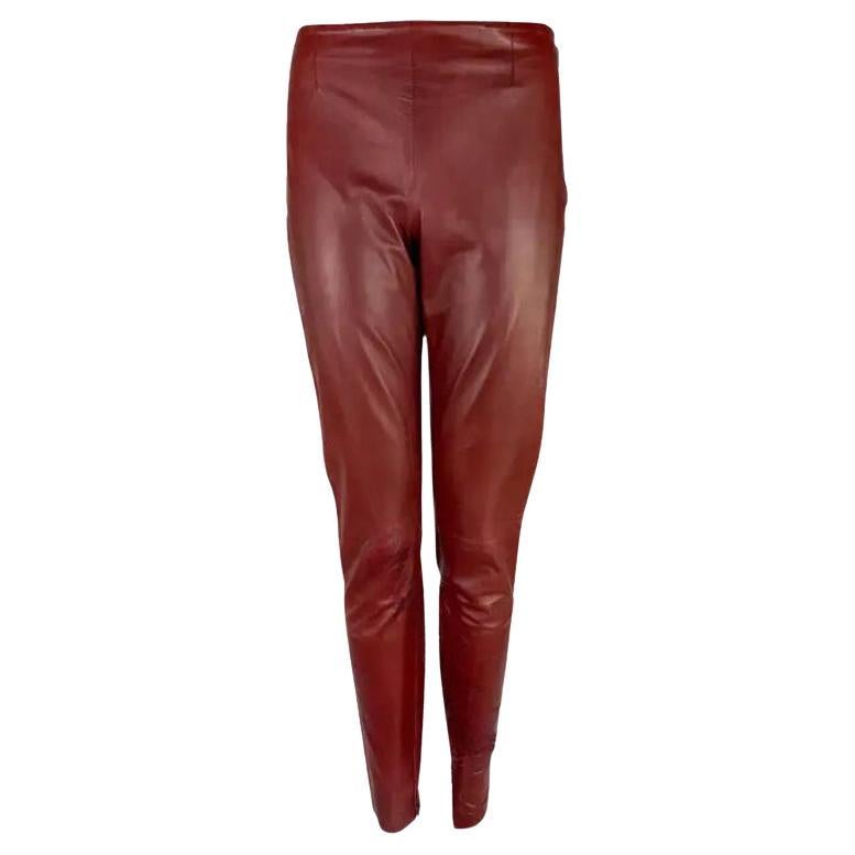 Early 2000s Gucci by Tom Ford Deep Red Fitted Slim Leather Y2K Pants For Sale