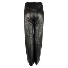 2000s Gianni Versace by Donatella Black Leather Wide Leg Pants