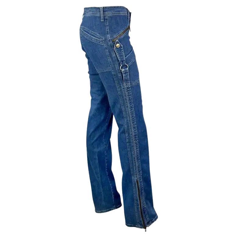 2000s Versace by Donatella Light Wash Harness-Style Jeans 28/42 IT For Sale