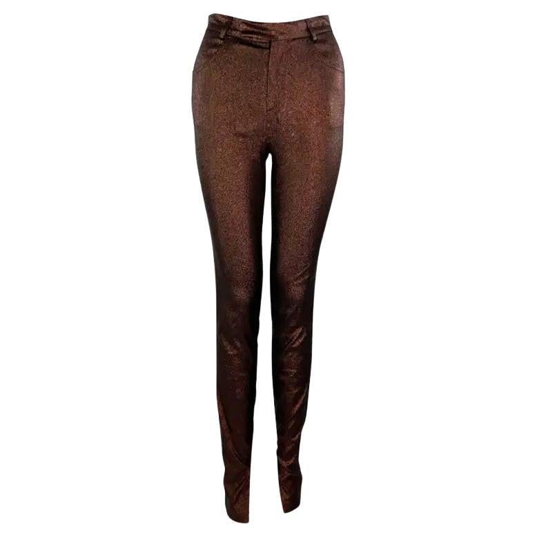 S/S 1997 Gucci by Tom Ford Ad Copper Metallic Skinny Lurex Stretch Pants 38IT