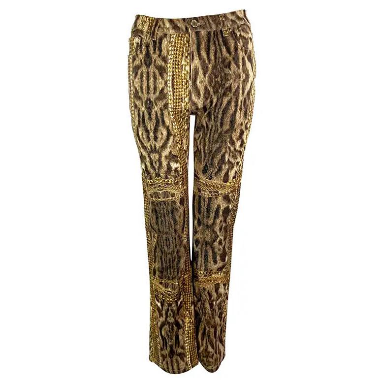 F/W 2003 Roberto Cavalli Animal Gold Chain Trompe l
œil Print Jeans