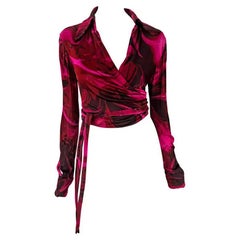 S/S 2001 Gucci by Tom Ford Pink Liquid Magma Print Wrap Blouse Crop Top