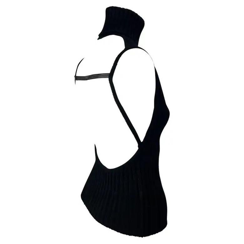 Late 1990s Gucci by Tom Ford Cashmere Backless Leather Strap Turtleneck Top