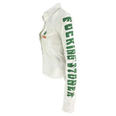 S/S 2005 Dsquared2  'Stoner' Marijuana Smoking White Distressed Rugby Polo Top