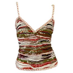 S/S 2005 Valentino Garavani Runway Creme Orange Beaded Sequin Top