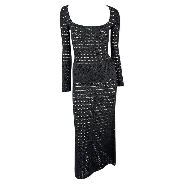 S/S 1997 Dolce & Gabbana Black Knit Crochet Maxi Skirt Top Skirt Set