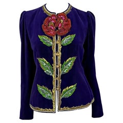 F/W 1978 Yves Saint Laurent Haute Couture Purple Lesage Embroidery Floral Jacket