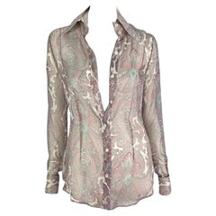 S/S 2000 Dolce & Gabbana Pink Paisley Sheer Button Rhinestone Cuff Shirt
