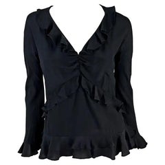 S/S 1999 Gucci by Tom Ford Runway Ad Madonna Black Silk Ruffle Top