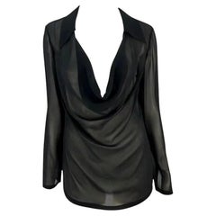 S/S 1997 Gucci by Tom Ford Black Sheer Cowl Neck Plunging Collar Top