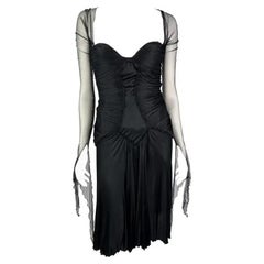 F/W 2003 Roberto Cavalli Runway Ad Black Ruched Flare Mesh Sleeve Dress