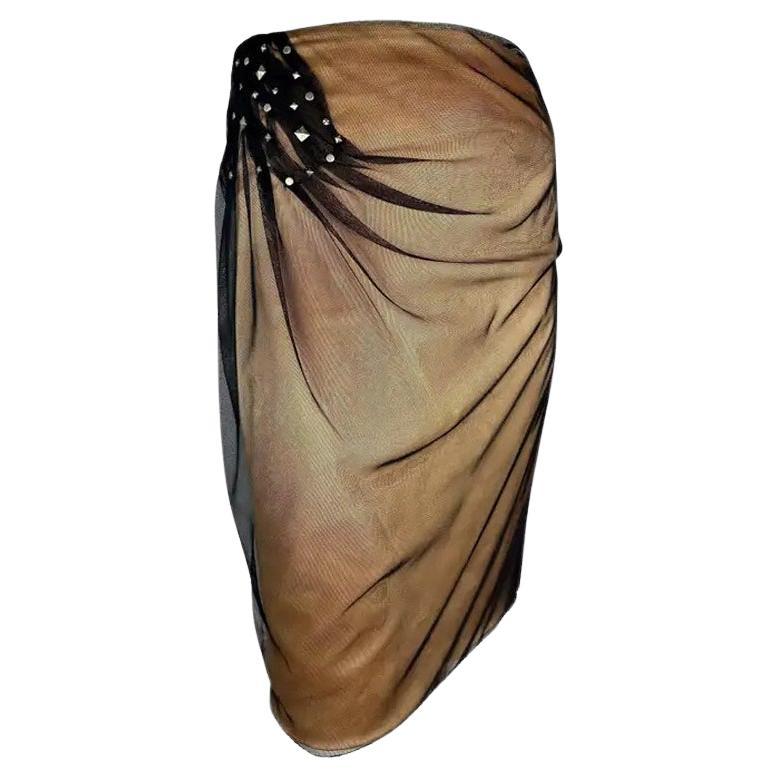 F/W 1998 Gianni Versace by Donatella Runway Ad Beige Tulle Studded Skirt 40IT