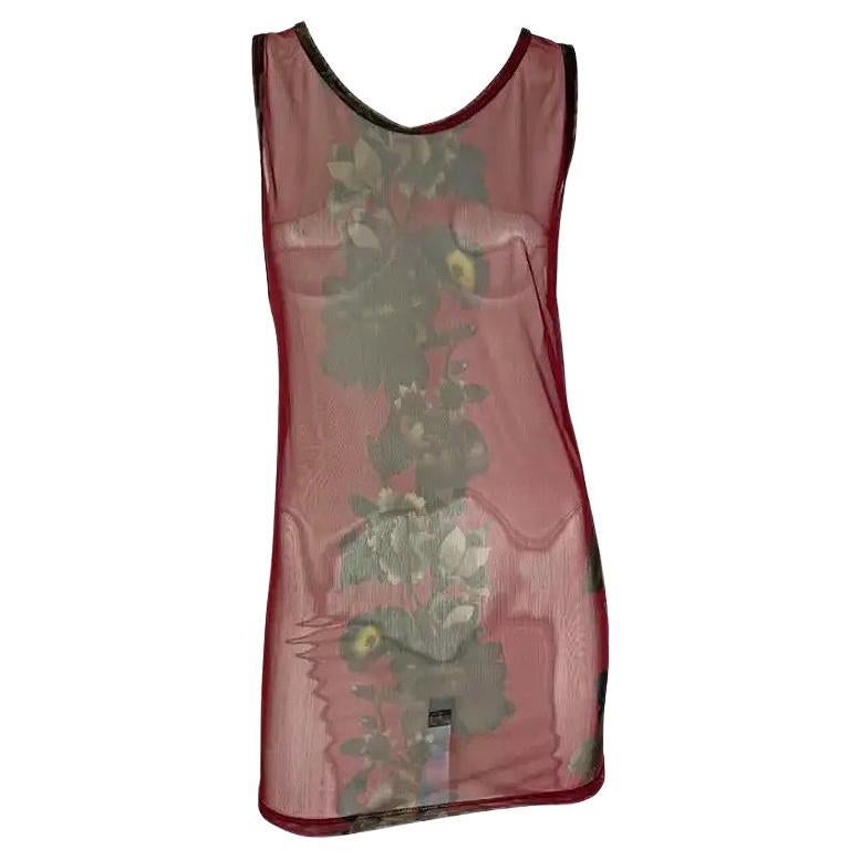S/S 1999 Gucci by Tom Ford Red Floral Sheer Men's Burgundy Tank Top Mini Dress For Sale