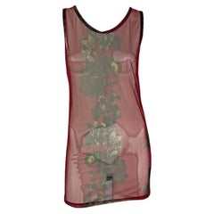 S/S 1999 Gucci by Tom Ford Red Floral Sheer Men's Burgundy Tank Top Mini Dress