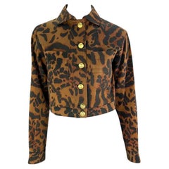 S/S 1992 Gianni Versace Runway Brown Cheetah Print Denim Medusa Cropped Jacket