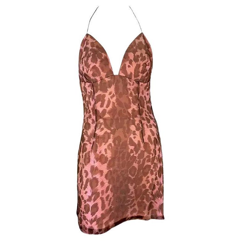 S/s 1997 Jacques Fath Runway Pink Leopard Print Halter Mini Dress