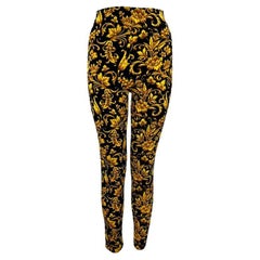 F/W 1991 Gianni Versace Runway Black Gold Velvet Baroque Print Tights