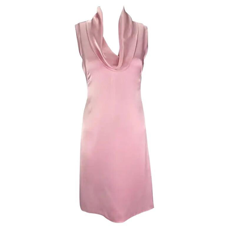 Early 2000s Gianni Versace by Donatella Light Pink Silk Cowl Neck Mini Dress