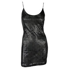 1990s Gianfranco Ferré Black Cutout Transparent Paillette Bodycon Mini Dress