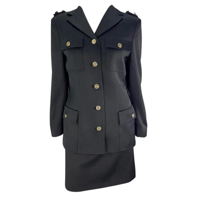 F/W 1996 Gianni Versace Black Military-Style Skirt Suit Set 42IT/8US