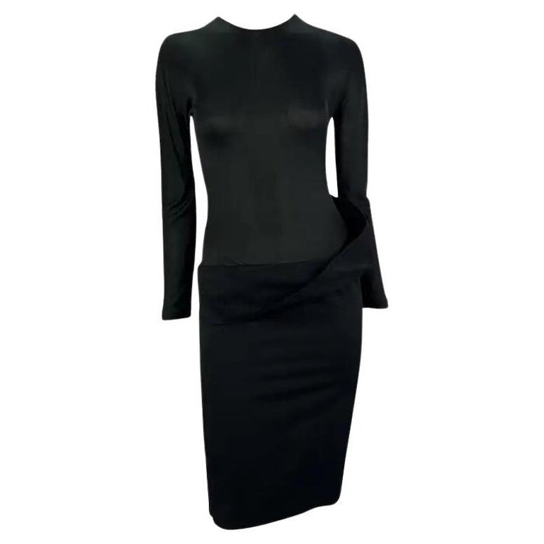 knee length dresses for ladies Fine Knit Draped Cowl Neck Long Sleeve Mini Dress Black main image 1