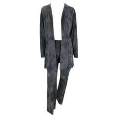 Late 1990s Fendi by Karl Lagerfeld Blue Grey Distressed Suede Matching Set 40IT