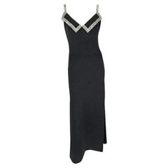 Fin des années 1980 - Galanos Heather Grey Rhinestone Accentue Slip Demi-Couture Gown