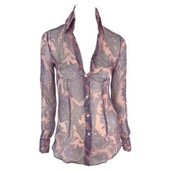 S/S 2000 Dolce & Gabbana Purple Sheer Paisley Runway Button Rhinestone Cuff Top