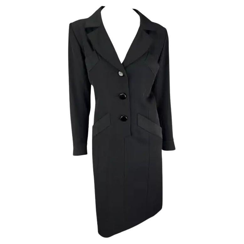 Robe-chemise de smoking noire Yves Saint Laurent, défilé automne-hiver 1993, taille 38FR en vente