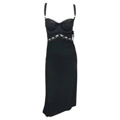 S/S 1997 Dolce & Gabbana Sheer Black Lace Bustier Stretch Cutout Slip Dress