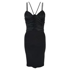 NWT S/S 1995 Gianni Versace Black Ruched Bodycon Leather Strap Mini Dress