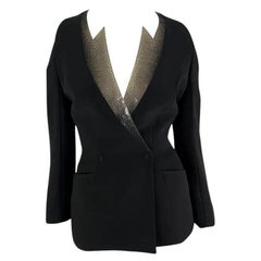 S/S 2001 Thierry Mugler Runway Beaded PVC Cutout Black Plunging Blazer
