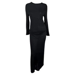 1990s Ann Demeulemeester Semi-Sheer Black Long Sleeve Draped Waist Gown
