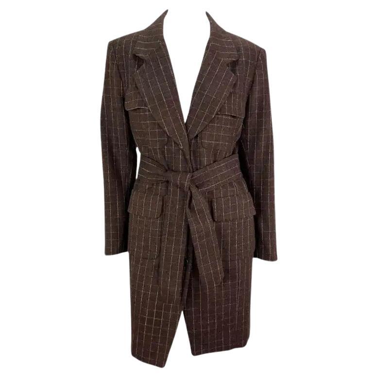 F/W 1991 Isaac Mizrahi Runway Brown Window Pane Blazer Mini Blazer Coat Dress