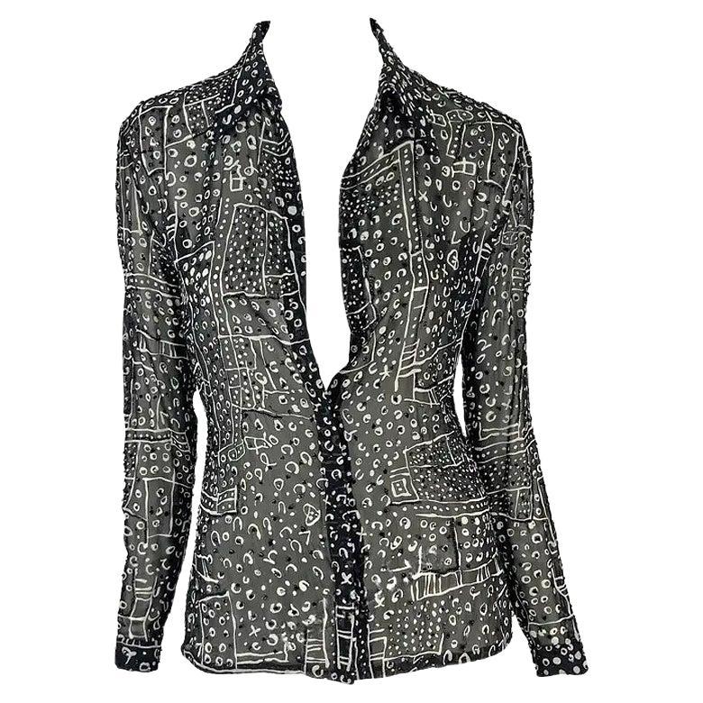 1990s Atelier Versace Black White Abstract Beaded Collared Shirt custom