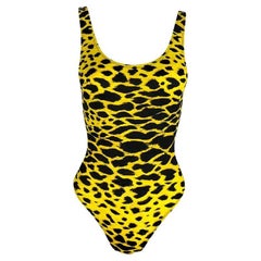 S/S 1992 Gianni Versace Yellow Cheetah Print One Piece Swim Body Suit